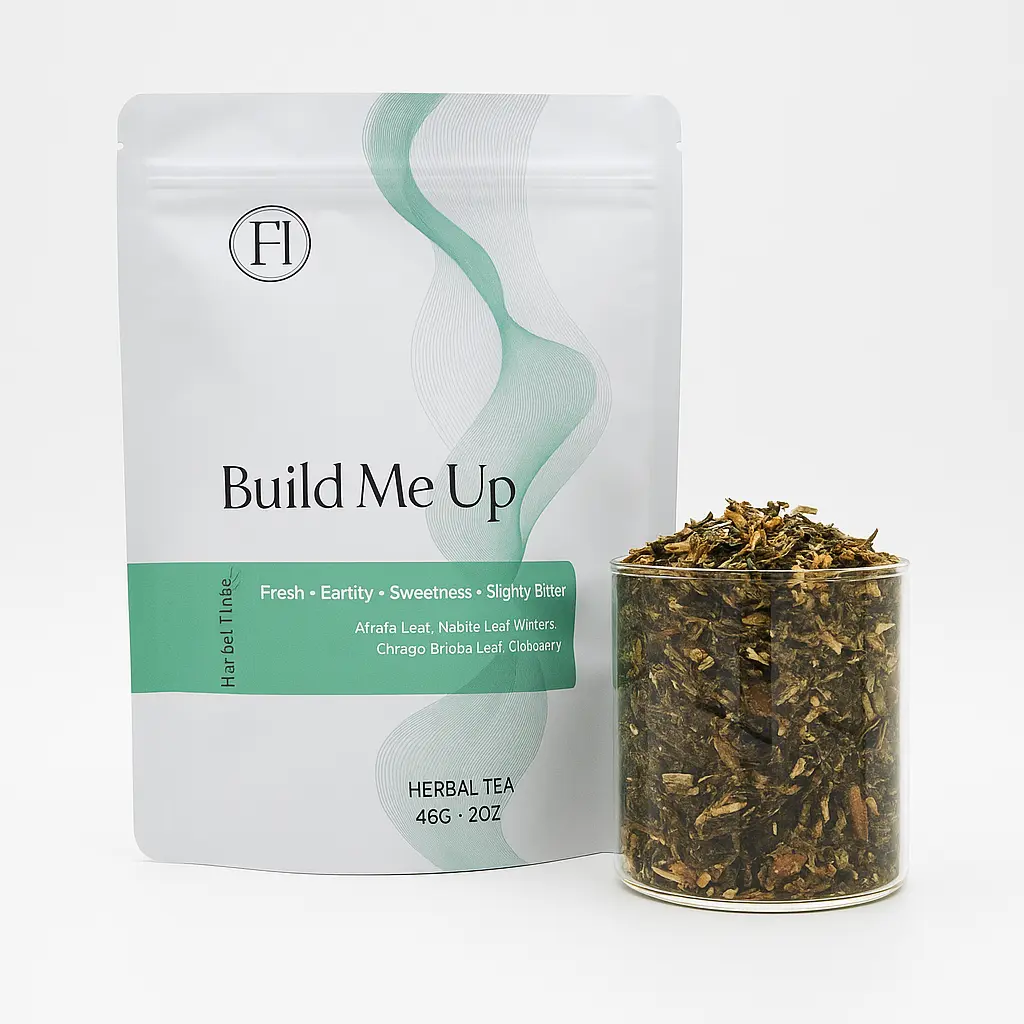 Build Me Up Herbal Energy Tea – Natural Adaptogenic Blend with Alfalfa, Nettle, Ginkgo Biloba & Elderberry | Focus, Vitality & Cognitive Clarity (30–35 Servings)