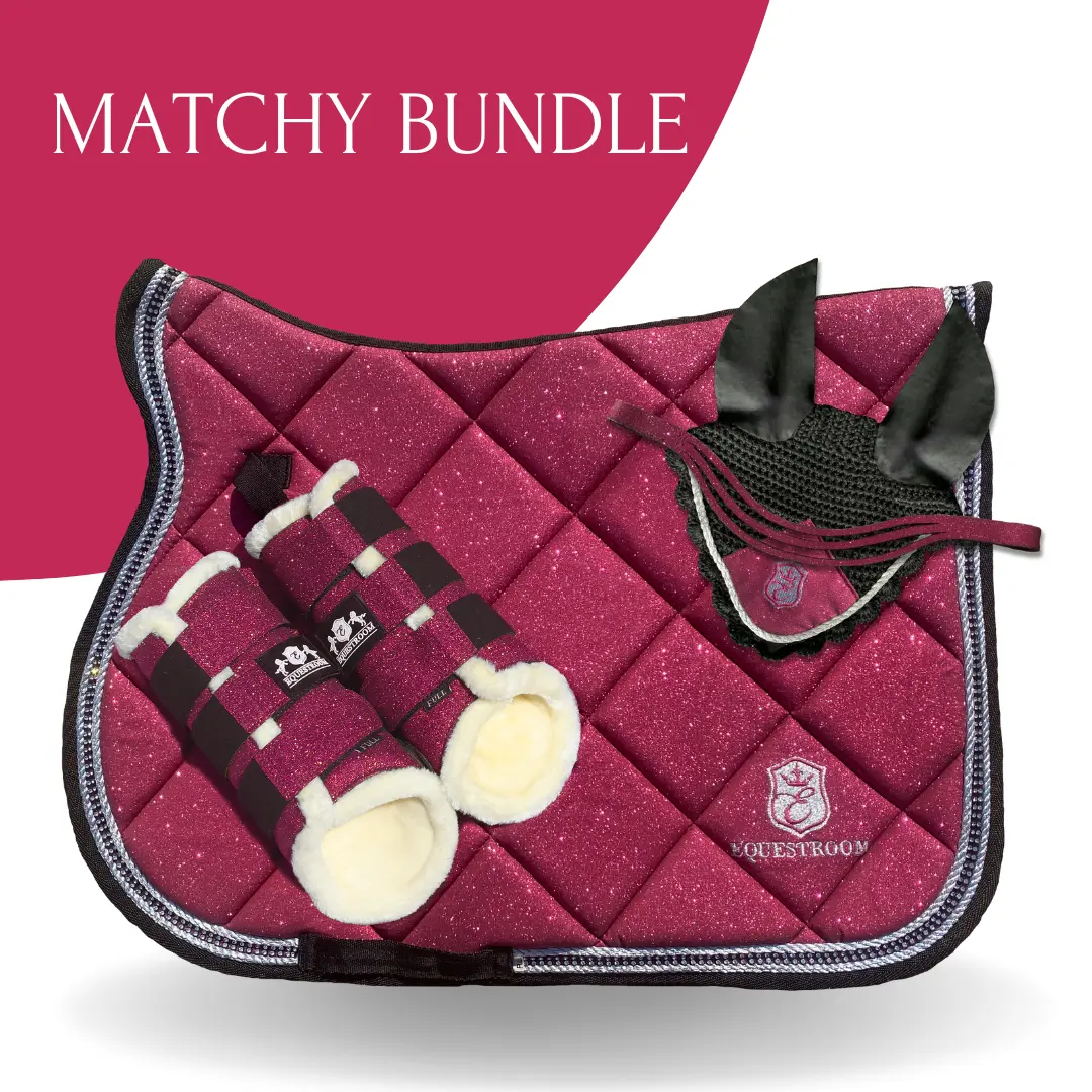 Raspberry Fizz Saddle Pad Set | Hot Pink Matchy Horse Tack, Glitter Pad, Browband Included | Equestroom