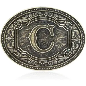 Btilasif Western Belt Buckle Initial Letters ABCDEFG to Z Cowboy Rodeo Belt Buckle for Men Women Cowboy Cowgirl