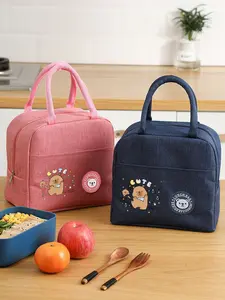 1pc Cartoon Pattern Lunch Bag, Large Capacity Portable School Lunch Box, Durable Travel Camping Bag, Christmas Halloween Birthday Gift, Cute Bento Bag