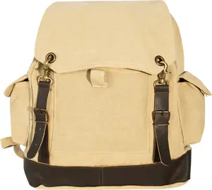 Khaki  Brown - Vintage Military Leather Trim Expedition Rucksack