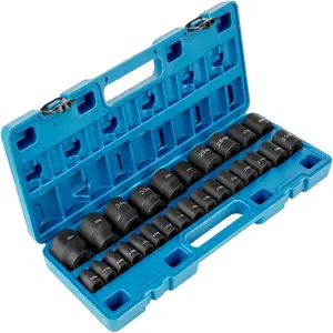 Father's Day Gift Spring new arrivals Impact Socket Set 1/2 Inches 26 Piece Impact Sockets, Shallow Socket, 6-Point Sockets, Rugged Construction, CR-V, 1/2 Inches Drive Socket Set Impact Metric 10mm - 36mm, with a Storage Cage