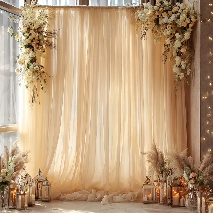 Champagne Color Transparent Sheer Backdrop Curtains with Pole Pocket, Wedding Birthday Festival Party Decoration, Indoor Backdrops, Lightweight Fabric, Wedding Arch Backdrop
