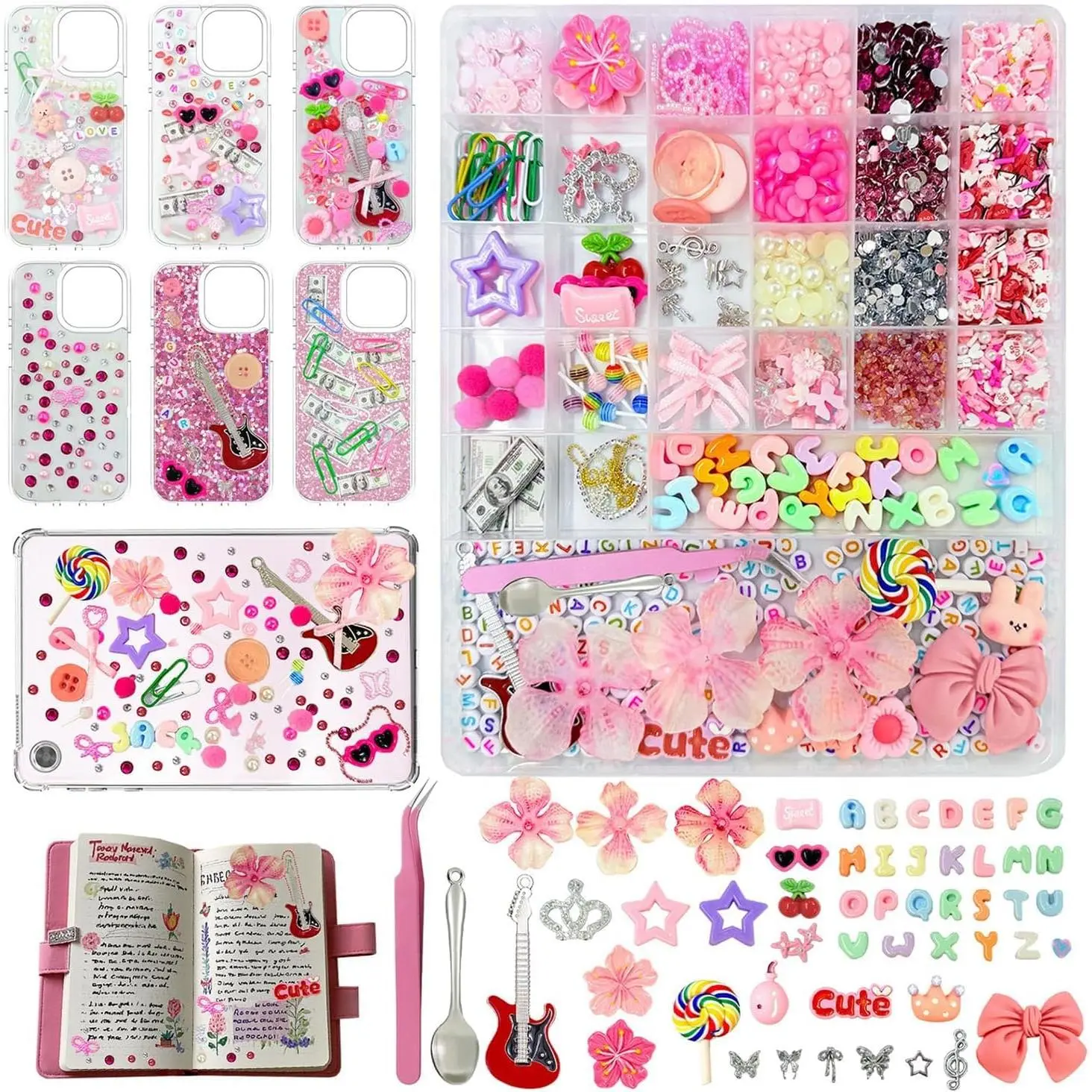 2280 count Junk Case Charms Kit,Y2K  Phone Cases Charms Bow Flower Letter  Accessories Beads for DIY Craft Scrapbooking  Making