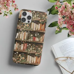 Floral Bookcase,phone Case Suitable for Iphone 11/12/13/14/15/16/17 Pro Promax Plus Air,Tough Phone Case Books Bookshelf Reading Plant Lover Gift Bookish