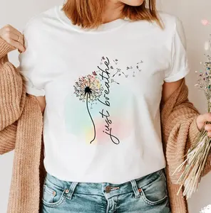 Just Breathe T-Shirt – Dandelion Floral Tee, Mindfulness Shirt, Mental Health Gift