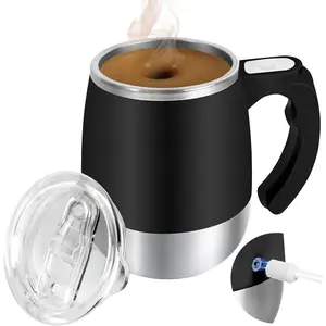 Self Stirring Mug, Rechargeable Automatic  Stirring Coffee Mug with Transparent Lid,  Stainless Steel Electric Mixing Cup, Can Stir Milk/Coffee/Cocoa , Suitable for Office/