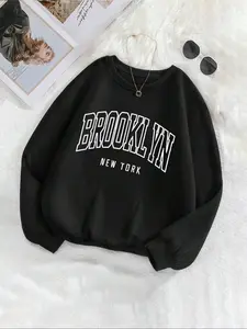 Women's Letter Print Casual Comfortable Round Neck Sweatshirt, Fall & Winter Loose-Fitting O-Neck Top, Stylish Daily Wear