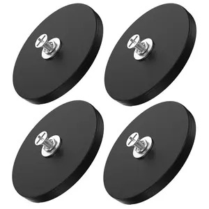Rubber Coated Magnets, 4Pcs 50LBS Rubber Coated Neodymium Magnets with M6 Magnetic Assembly Base, Non-Slip Strong Mounting Magnets for Light Bar Mirror Tool