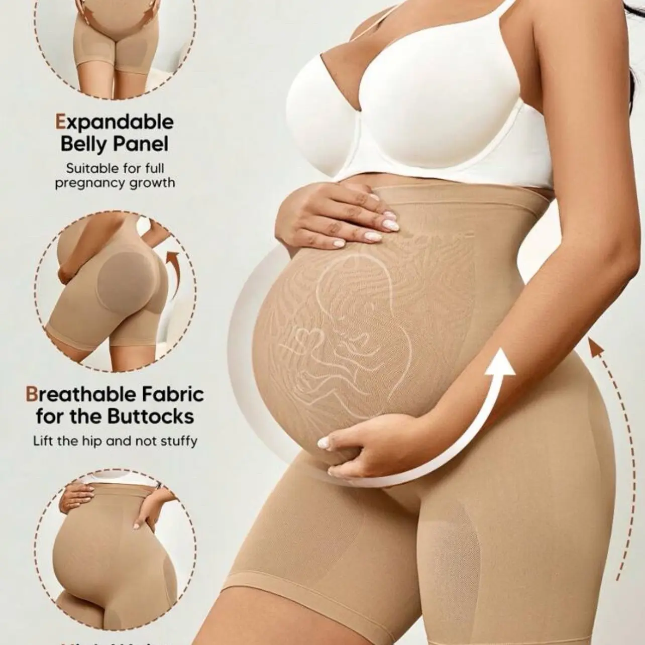 Maternity Solid Color High-Waist Sheer Three-Quarter Leggings For Summer