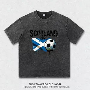 Soccer Cup 2026 SCOTLAND Acid Wash Cotton T-Shirt - Unisex Retro Hip Short-Sleeve Casual Loose Solid Streetwear Tee Top