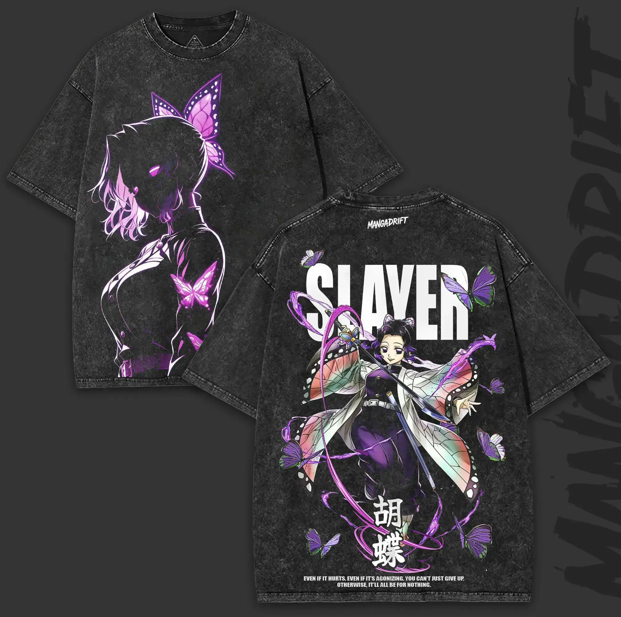 Shinobu Demon Slayer Oversized Vintage Washed Tee 260GSM Heavy Cotton | Butterfly Breathing Collector Drop Basic Dress, 90s Graphic American Casual Short Sleeve Tee | Premium Soft Cotton Classic Unisex Crew Neck Printed T-Shirt for Daily, Gym & Streetwear