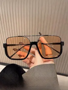 Vintage Unisex Fashion Color Lenses Pilot Sunglasses, Perfect Gift for Him and Her, Half Frame Summer Retro Style Glasses