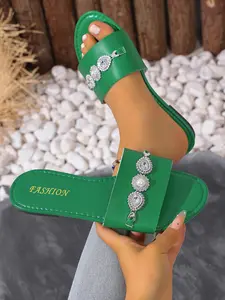 Women's Rhinestone Pearl Sandals, Luxury Open-Toe Flat Slippers, Eye-Catching Summer Dress Shoes, Comfortable and Stylish Footwear