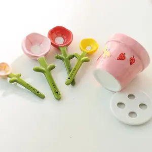 Creative Cute Ceramic Spoon Set, Measuring Spoons for Cooking & Baking, Unique Kitchen Utensils Gift Idea, Durable Glazed Design