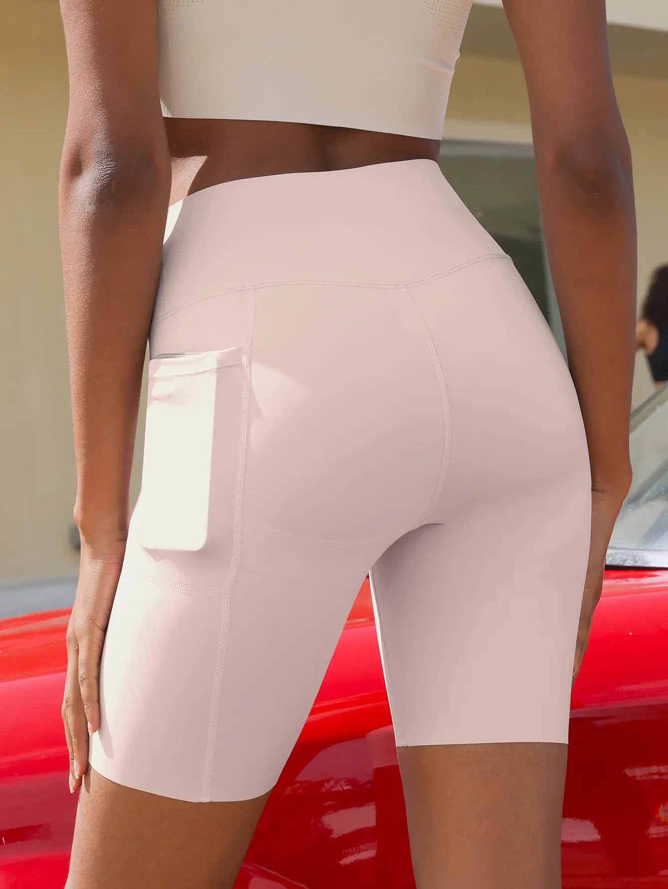 Women's Plain High-Stretch Active Shorts, Form-Fitting Above Knee Bottoms with Tummy Control and Side Pockets for Workout & Everyday Wear