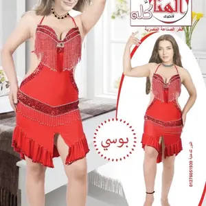 Red Handmade Belly Dance or Latin Ballroom Competition Dress with Fringe and Sequins