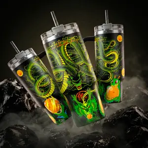 Shenron Eternal Dragon 40 oz Vacuum Insulated Tumbler with Handle Straw Green DB Graphic Keeps Drinks Hot/Cold 12H+ 18/8 Stainless Steel Travel Mug for Anime Fans & Manga Lovers Japanese Anime Merch Gift
