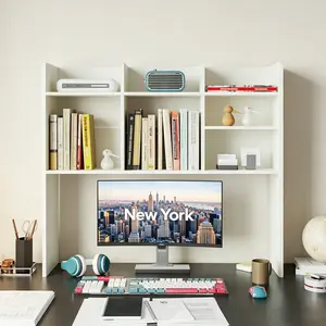 [HUOMAQFAN] White 7-Tier Wood Desktop Bookshelf, Desk Hutch Organizer, Storage Shelf for Computer Desk, Home Office & College Dorm Use