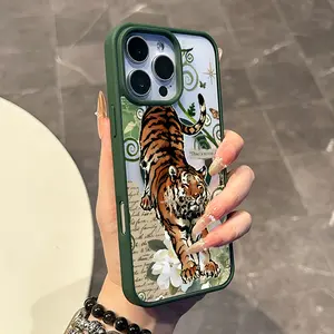 Magnetic Compatible Case for iPhone 17 16 E Pro Max 15 Plus 14 13 12 11 XS XR, Vintage Tiger Jungle Collage Aesthetic Print | Shockproof, Silicone, Lightweight, Scratch Resistant, and Trendy Protection