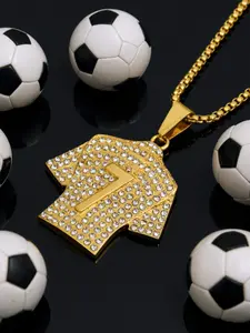 New Hip Hop Jewelry, Titanium Steel Gold Plated Diamond C Ronaldo 7 Jersey Pendant Necklace, Fashion Accessory for Men and Women