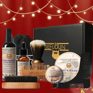 Sefudun Beard Care Set, 10-Piece Kit with Soap, Brush, Comb, Balm, Oil, Shampoo, Bag, Perfect Gift for Dad and Boyfriend