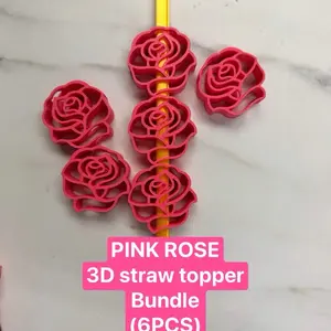 Pink ROSE 3D straw topper bundle (6Pcs)