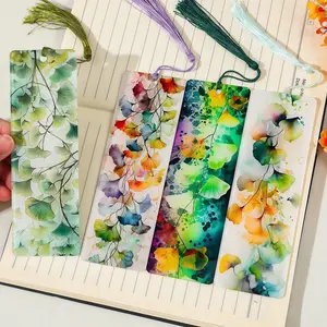 Watercolor Ginkgo Leaf Bookmark with Tassel, Acrylic Bookmark, Elegant Floral Design, Perfect for Book Lovers, Teachers, and Students