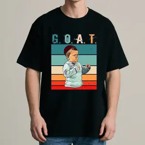 Internet celebrity emoji Hasbulla pattern T-shirt, printed with the words G.O.A.T., full of humor and contrast. Urban street style, suitable for men, women, mothers, and friends, couple style, fashionable and loose, youthful and energetic, men's daily wea