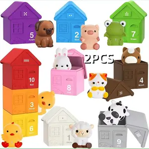 Montessori Preschool Farm Animal Toys, Counting, Matching, Sorting Educational Toys, 10 Barns, 10 Finger Puppets, Birthday Gift for Boys Girls