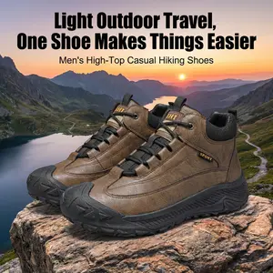 Men's Fashion Outdoor Hiking Shoes Leather Non-Slip Wear-Resistant Mountaineering Boots High-Top Warm Casual Shoes
