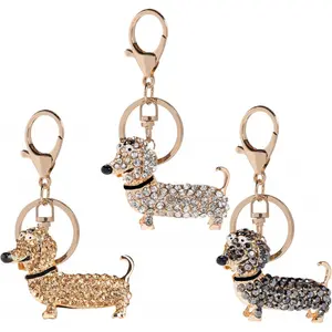 GOOTRADES Set of 3 Bling Dachshund Keychains Rhinestone Weiner Dog Key Chain Handbag Pendant Car Decor Key Ring 9x4x5.5 cm Shiny Charms for Women