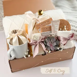Birthday Gift Box - Soft & Cozy Gift Box with Tea, Succulent, and Mug - Personalization Options Available