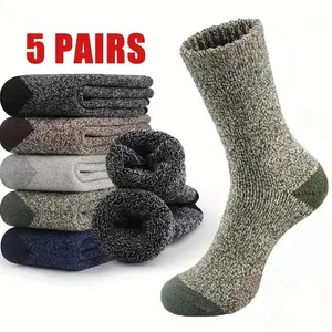 5 Pairs of Men's Socks - Soft and Comfortable Knitted Round Socks for Spring, Polyester and Elastic Blended