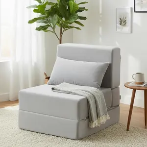 Folding Sofa Bed, Convertible Sleeper Chair with Pillow, Foldable Mattress & Back Support, Portable Floor Lounger Futon for Apartment, Dorm, Living Room, Bedroom, Grey