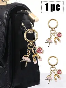 Elegant Ballet Shoe Charms Keychain, Sparkling Ballerina Pendants, Crystal Heart Pendant & Pearls, Enamel Alloy Ballet Slippers Keyring, Elegant Car Ornament, Purse Accessory, Bookbag Decoration, Aesthetic Balletcore Jewelry, Ballet Themed Exquisite Gift