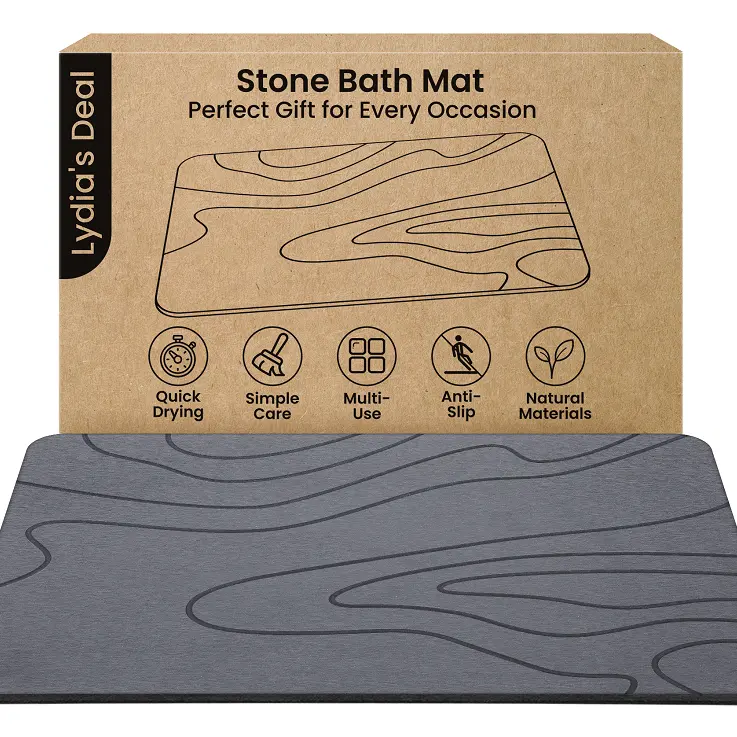 Diatomite Bathroom Mat - Rectangle Stone Bath Mat with Silicone Grip Base, Antislip, Quick-Drying Absorbent Hard Floor Accessory for Home Bathroom Essentials