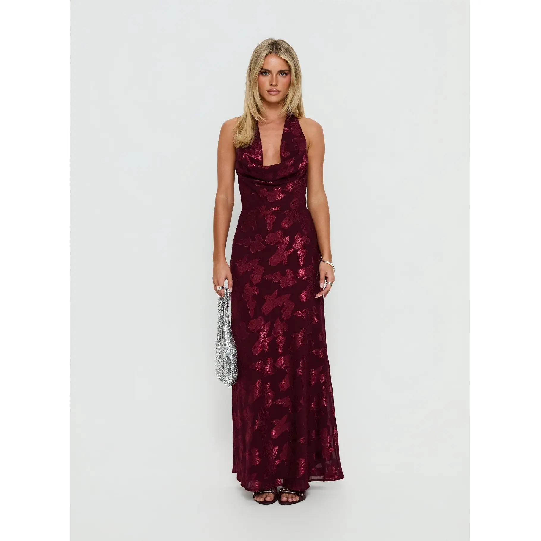 Jazminah Halter Cowl Neck Maxi Dress Burgundy - TikTok Shop Jazminah Halter Cowl Neck Maxi Dress Burgundy - TikTok Shop