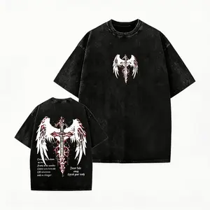 Gothic Cross Y2k Graphic Tees Vintage Goth Punk Shirts for Men Streetwear Oversized Acid Washed T-shirts Menswear Vintage Tee Loose Fit Short Sleeve Casual Streetwear Baggy Washed Unisex Tops  Tropical Crewneck