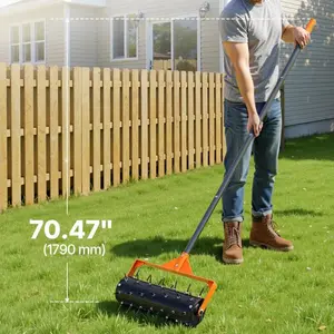 VEVOR Lawn Aerator, 15 in Manual Push Aerator Roller with 42 Spikes & 60 in Long Handle, Fillable Drum for Added Weight, Heavy-Duty Lawn Soil Penetrator for Garden Yard Compacted Soils
