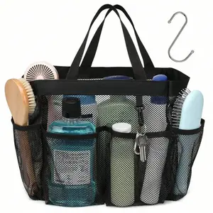 Shower Caddy Portable - Black Mesh Shower Caddy Bag Basket Tote For College Dorm Room Essentials Bathroom Gym Camp Quick Dry Shower Bags For Women Men With S Hook Travel Essentials Vacation Summer Holiday Back To School School Stuff Bag For School Wash Ba