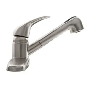 212 MAIN DURA FAUCET DFPK100SN Plastic Pull-Out RV Kitchen Faucet, Brushed Nickel, Deck Mount, Loop Lever, Pull-Out Spray, Stream Switch