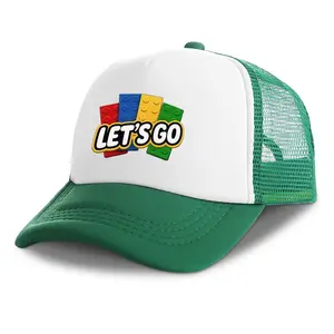 Viral TikTok Trend Toy Brick "Let’s Go" Mesh Trucker Cap Two Tone Foam Front Net Hat Colorful Block Cartoon Graphic Neutral Outdoor Daily Dad Hat summerwins