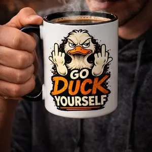 Funny Duck Coffee Mug – “Go Duck Yourself” Novelty Cup | Sarcastic Humor Gift | 15oz Ceramic Mug Drinkware