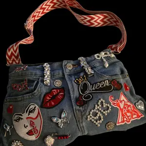 Small Handcrafted Denim Statement Crossbody Bag – “Queen Edition”