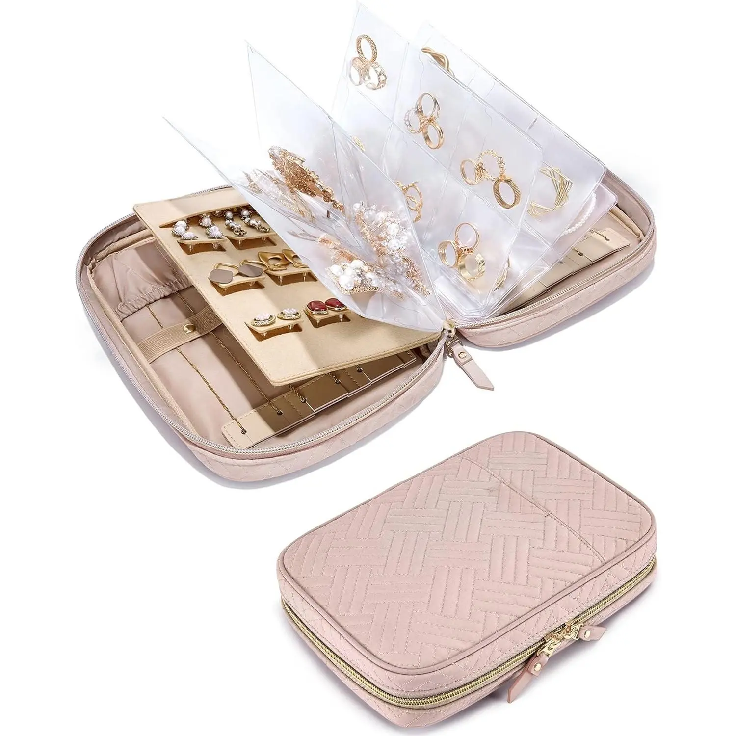 Large Jewelry Travel Organizer Case for Home Jewelry Organizer Storage Ring Binder Jewelry Bags Clear Jewelry Rolls Zipper Pouch Bag for Necklaces, Earrings, Rings, Bracelets