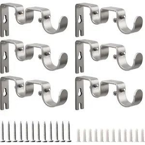 Double Curtain Rod Bracket,6 Pack Metal Curtain Rod Holders for Wall,Sturdy Curtain Rod Brackets for 1 Inch Curtain Rod, Wall Mounted Curtain Rod Hooks for Bedroom Living Room Patio