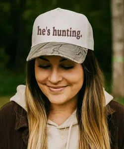 He's Hunting Trucker Hat, Hunting Wife Hat, Deer Hunting Hat, Embroidered Trucker Hat