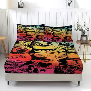 3-Piece Set Of Five Nights At Freddy's Themed Bed Sheets (Including 1 Bed Sheet And 2 Pillowcases), Decorative Bedsheet Sets, Horror Game Bedding, Perfect For Bedroom Exclusive Decoration For Teenagers And Gaming Enthusiasts