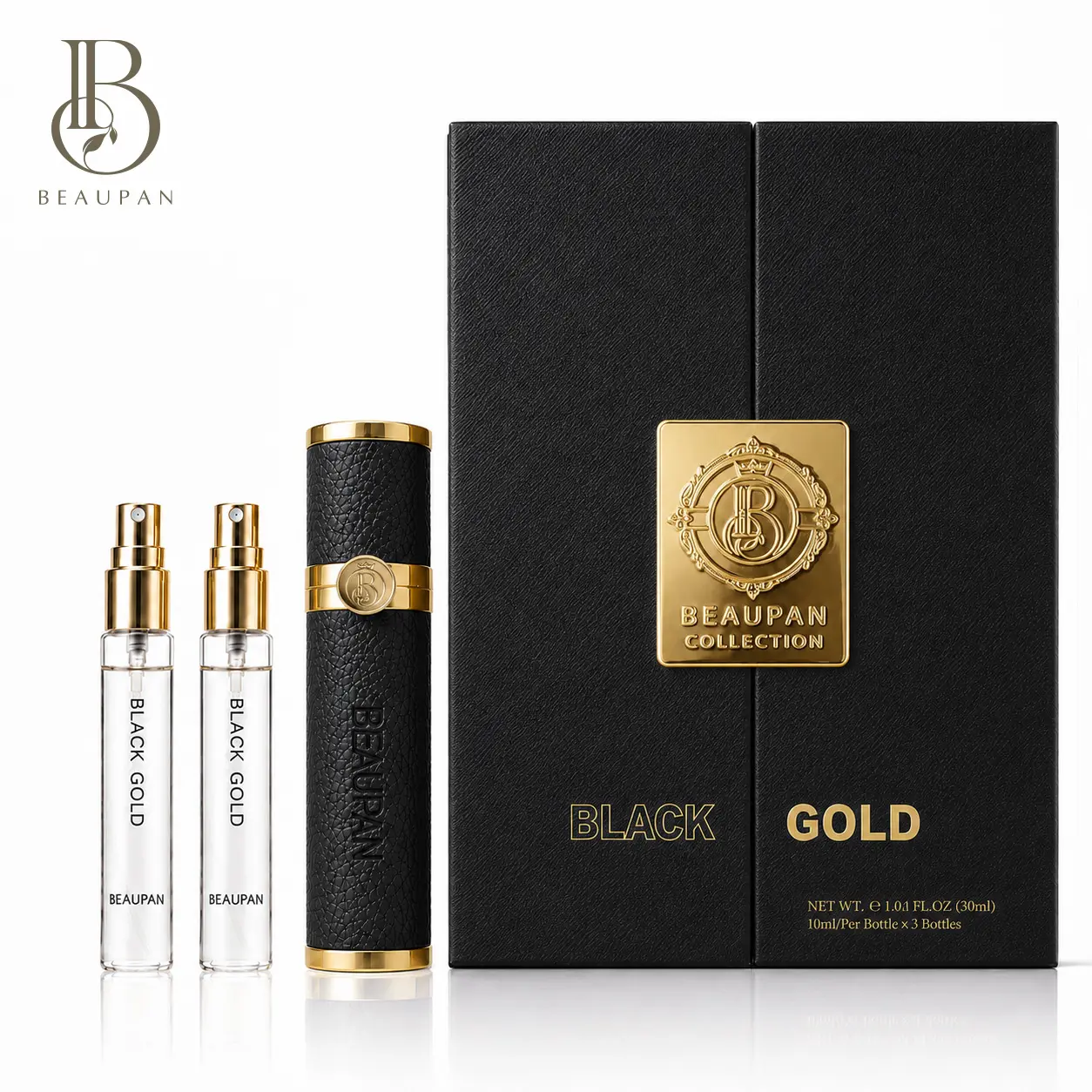 BEAUPAN Black Gold 3-Bottle Perfume Gift Set - 30ml Long-Lasting Spicy Woody EDP, Luxury Box, Carry-On Fragrance for Him, Ideal for Birthday/Anniversary Gifting, Perfect for Pulse Points, Aromatic Fragrances, Edp Scents